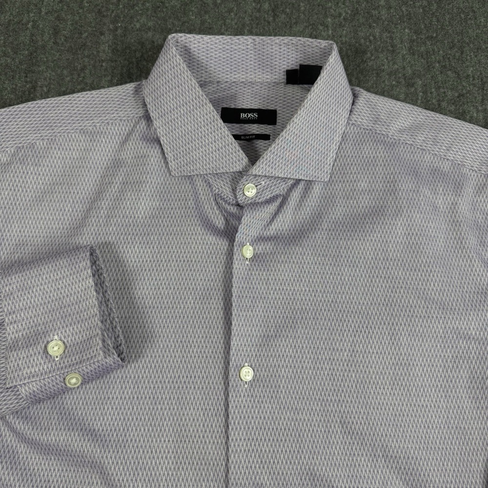BOSS Hugo Boss Men's Dress Shirt 16.5 42 Slim Fit Purple Italian Fabric